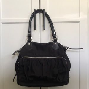 MZ Wallace Brown Leather Trimmed Handle Bag with crossbody strap